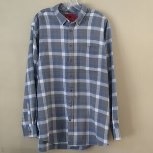 Southern Proper Taylor Plaid Lightweight Cotton Flannel Shirt Mens Gray Blue XL